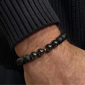 Black Beaded Onyx & Hematite Men's Bracelet